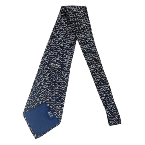 Liberty of London Silk Necktie Navy Blue Mid-Century Modern Print Classic Tie - Picture 9 of 13